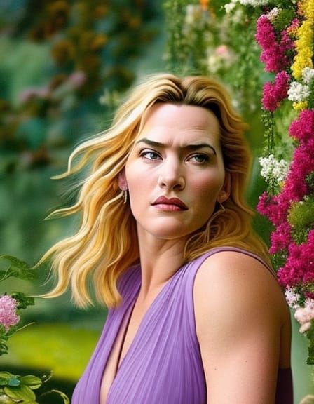 Hyperrealistic Painting of Woman in Garden