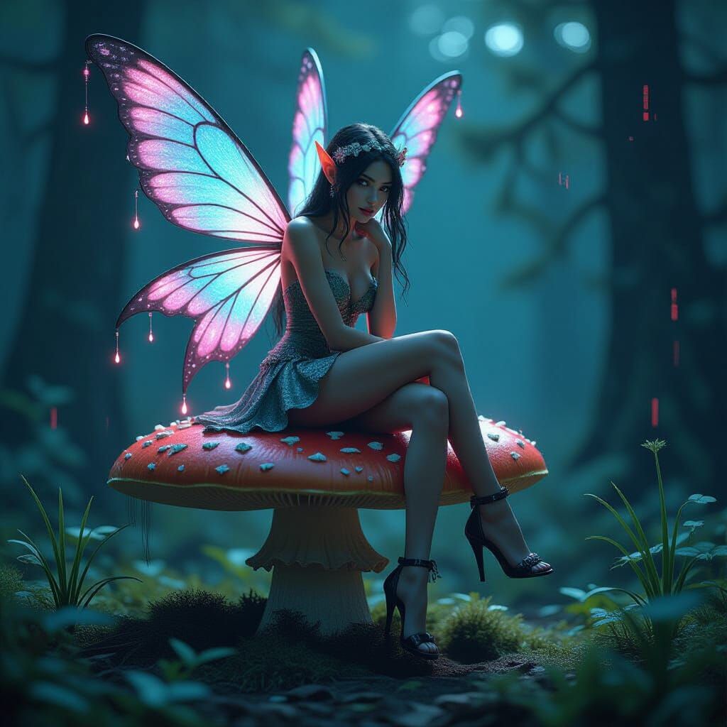 Distorted Fairy in Cyberpunk Style with Static