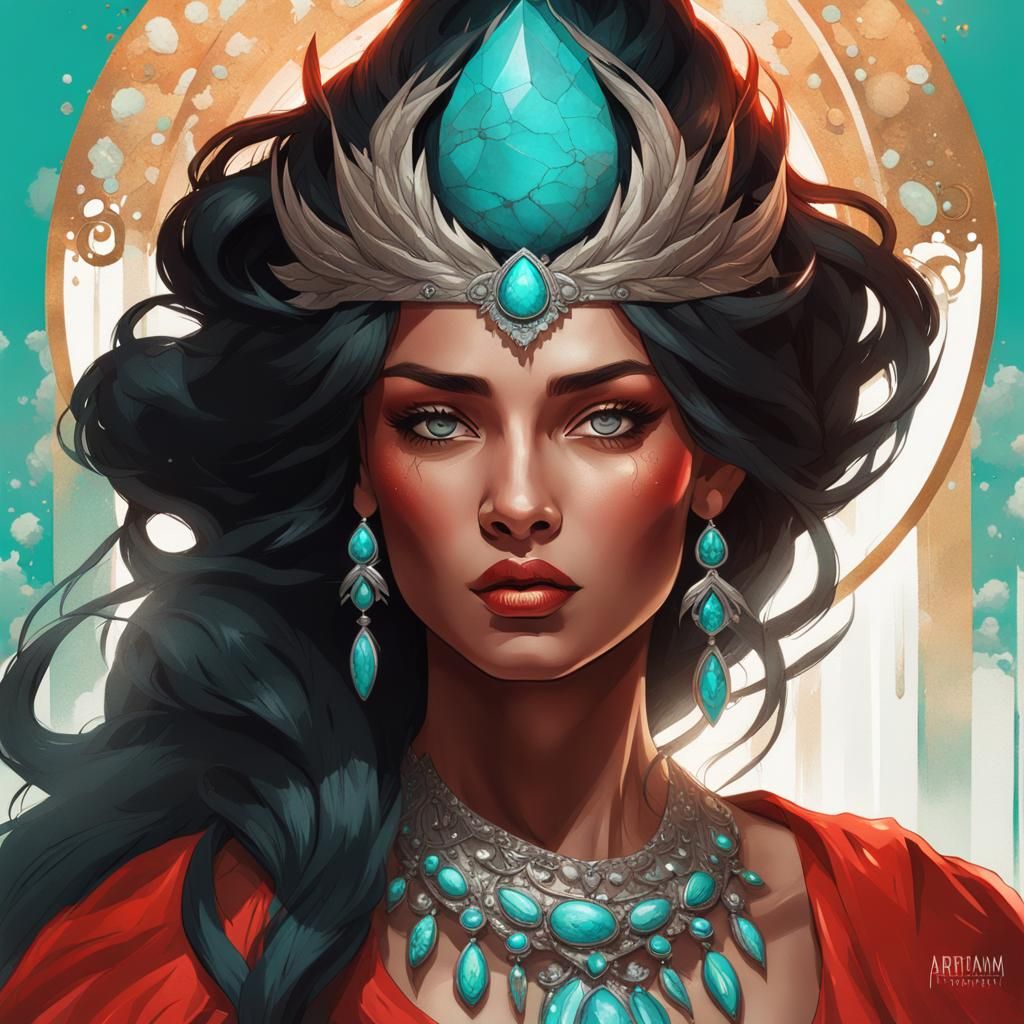 Volcano Goddess Portrait in Art Nouveau Style