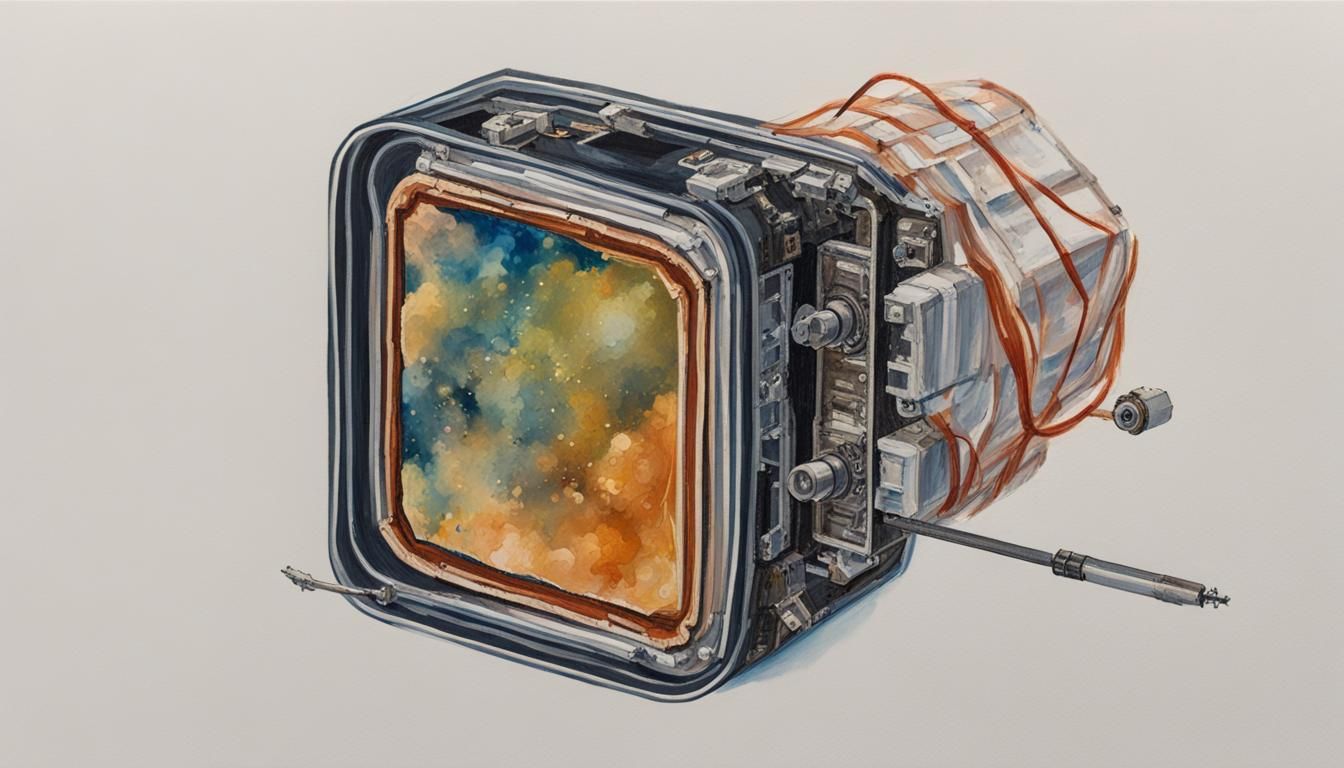 Student Handles Tiny Satellite: Gouache Painting