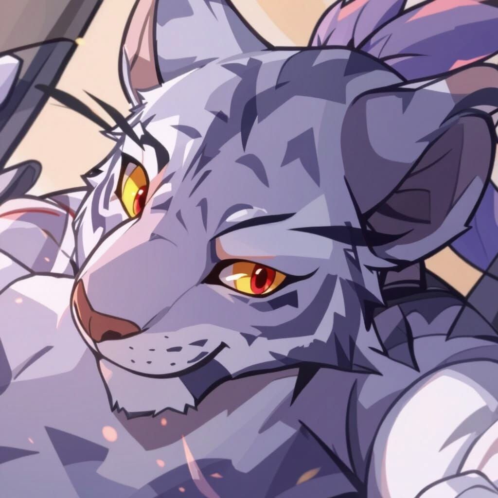 Muscular White Bengal Tiger Smirking in Anime Style