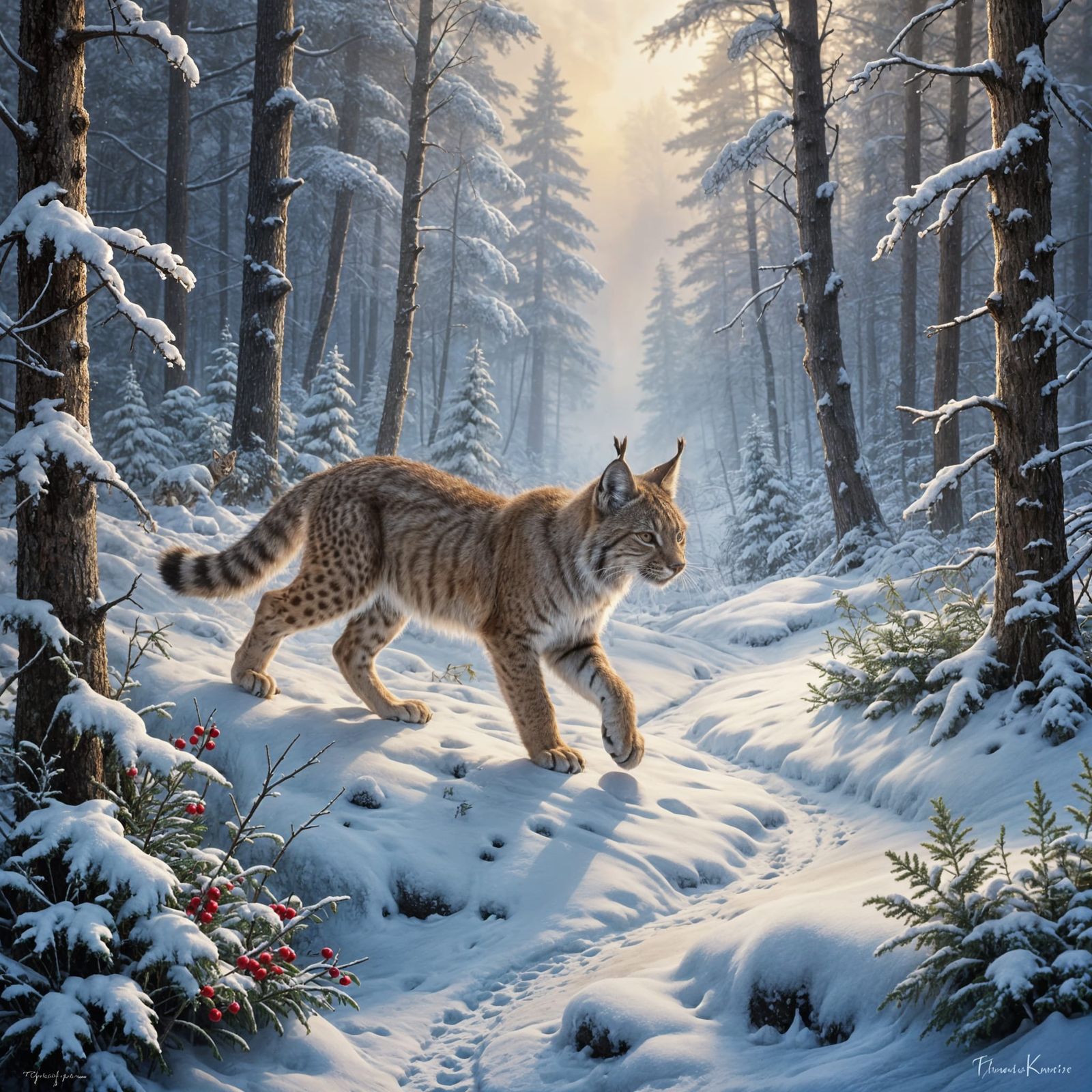 Lynx Embarks on a Whimsical Chase through an Enchanted Winte...
