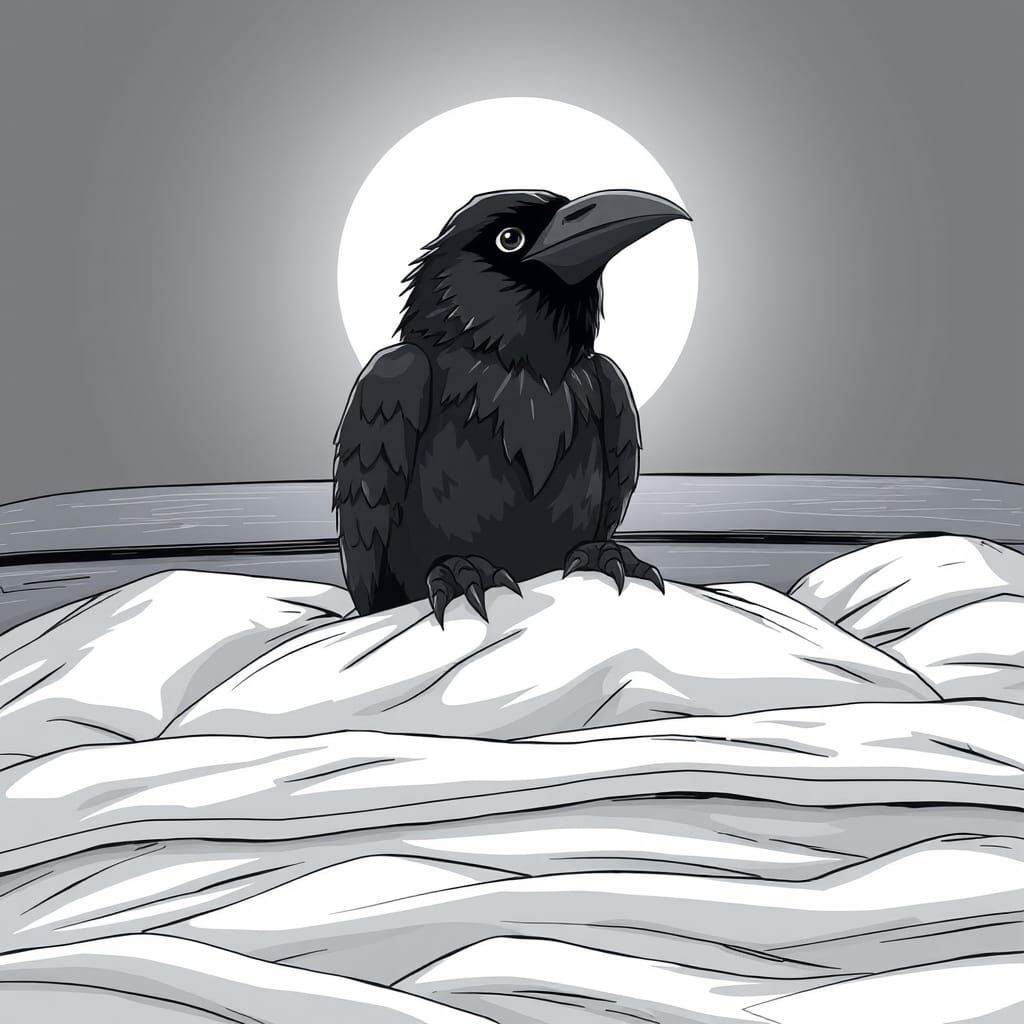Raven Stuffed Animal in Manga Line Art Style