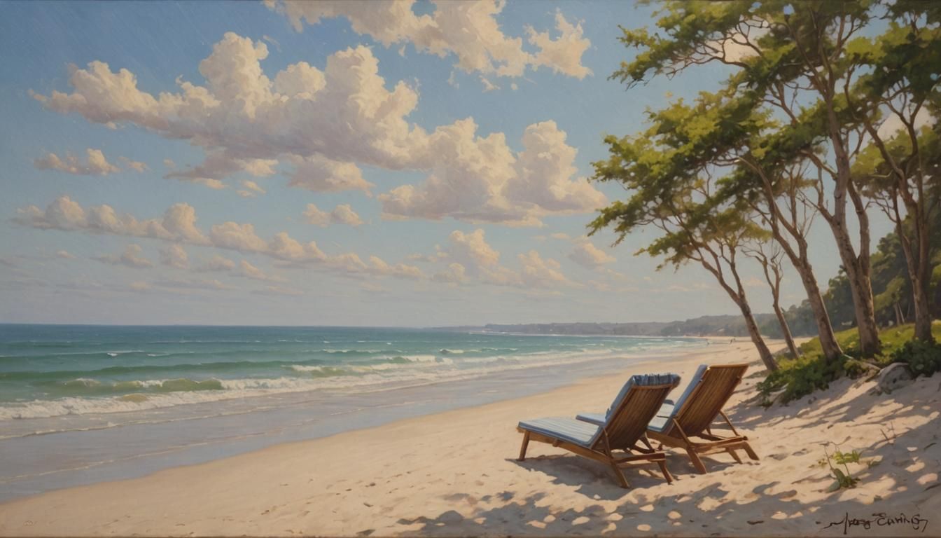 Relaxing Beach View as Oil Painting