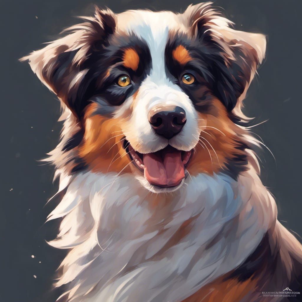 Chibi Australian Shepherd Digital Art Portrait