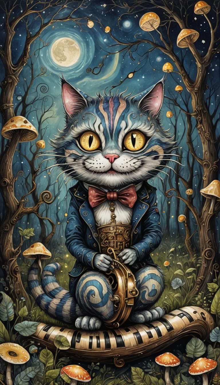 Steampunk Cheshire Cat Trombone Serenade: Gothic Fantasy