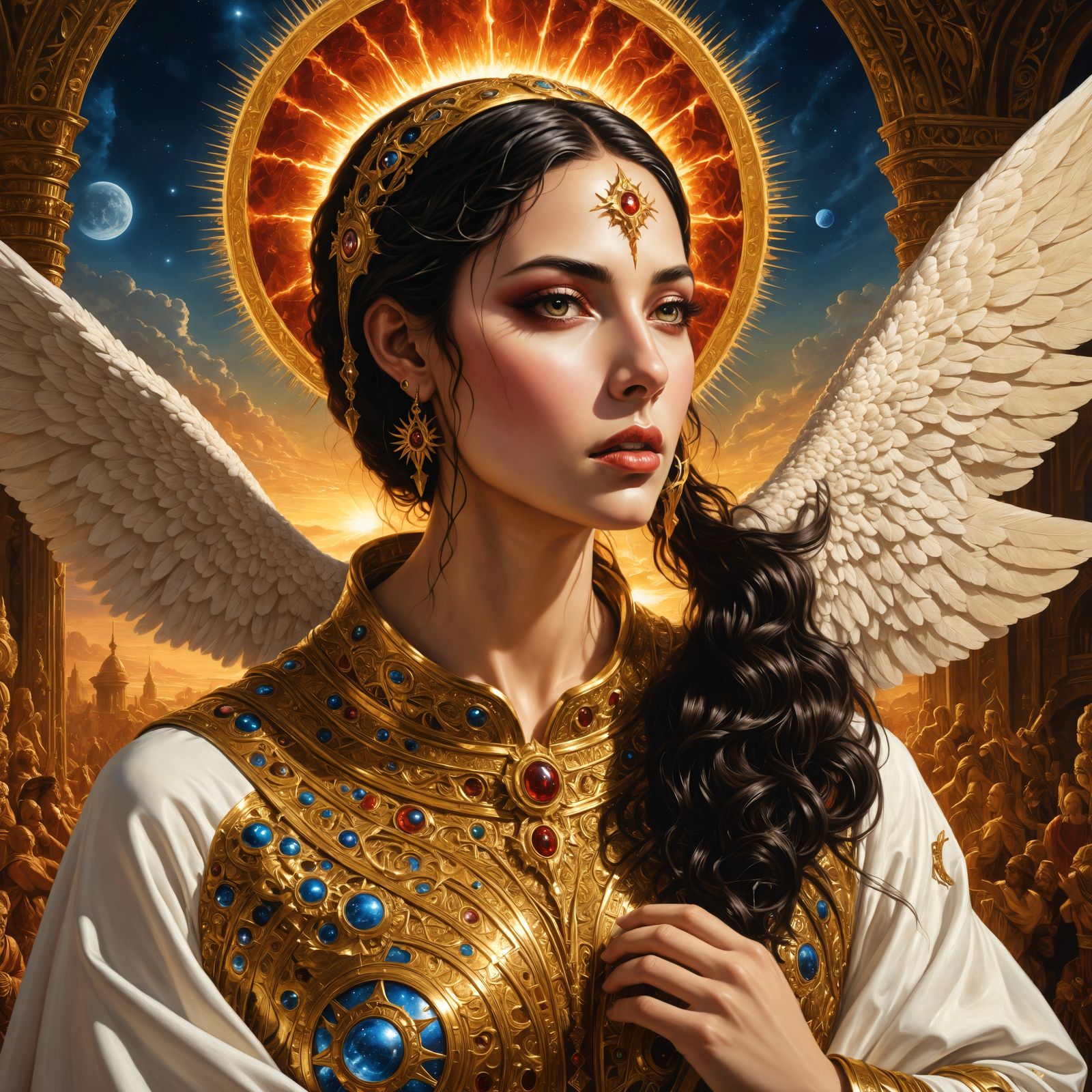 Futuristic Divine Being in Oil on Canvas Style