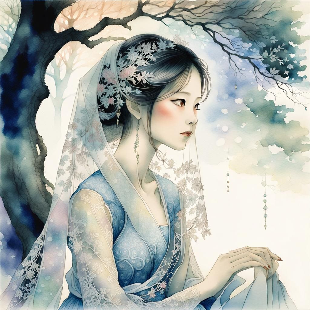Woman in Dreamlike Watercolor Style Portrait