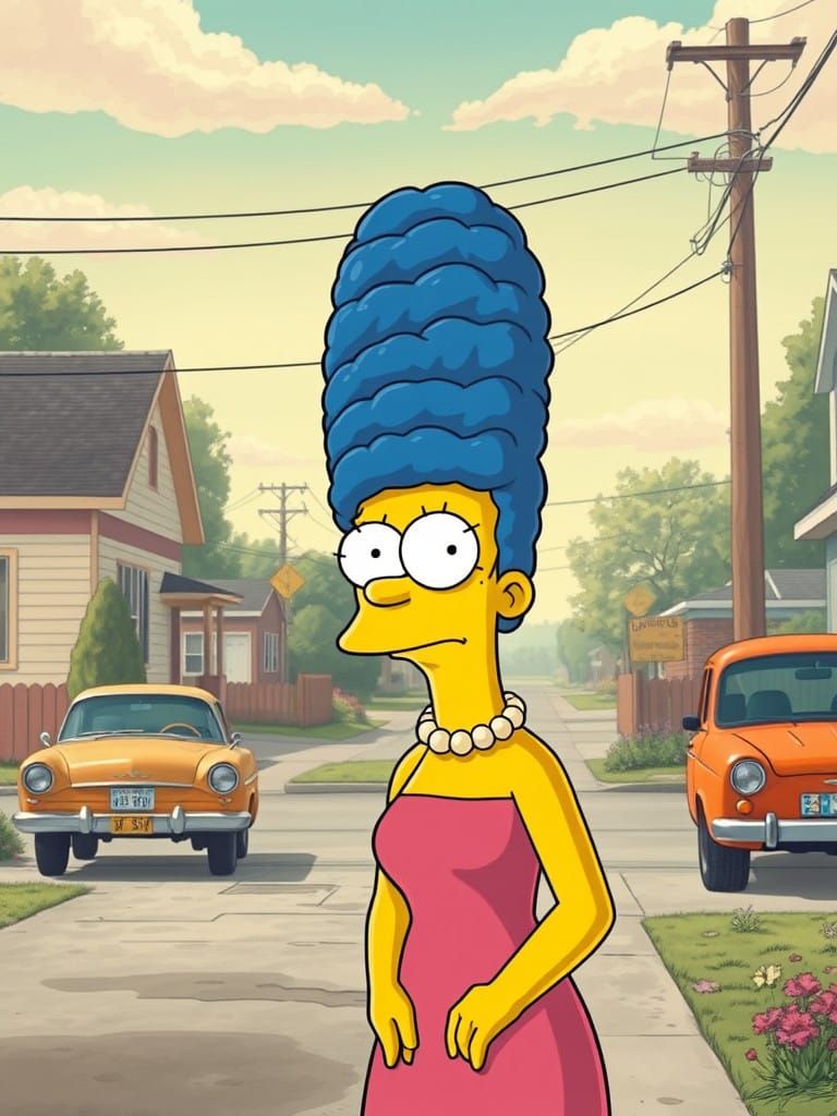 Marge Simpson in a Nostalgic 1950s Suburban Setting