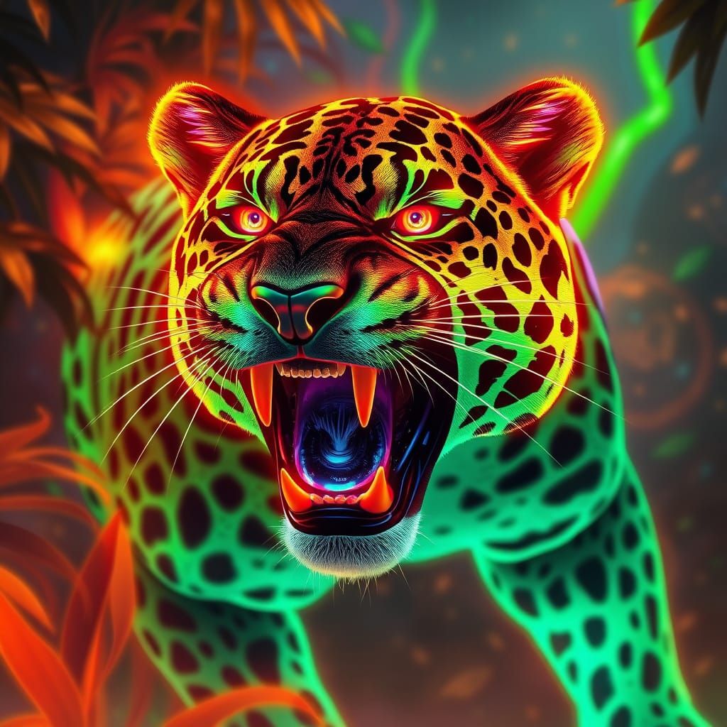 Glowing Neon Jaguar Unleashes Fierce Power
