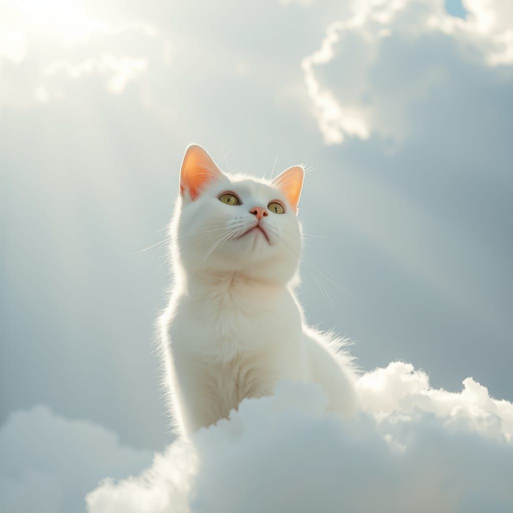 Angel Cat in Soft Focus Cloudscape
