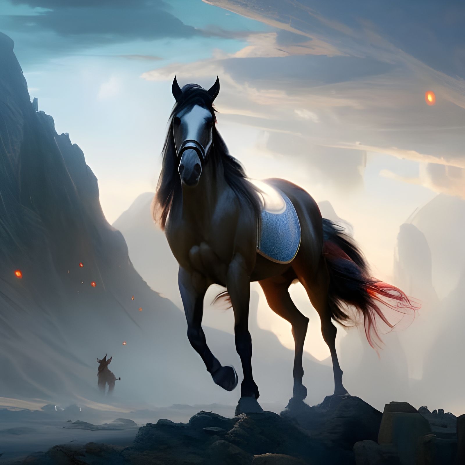 Wild Mustang Horse Portrait in Dark Fantasy Style