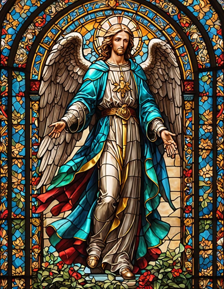 Stained Glass Archangel in Church Window