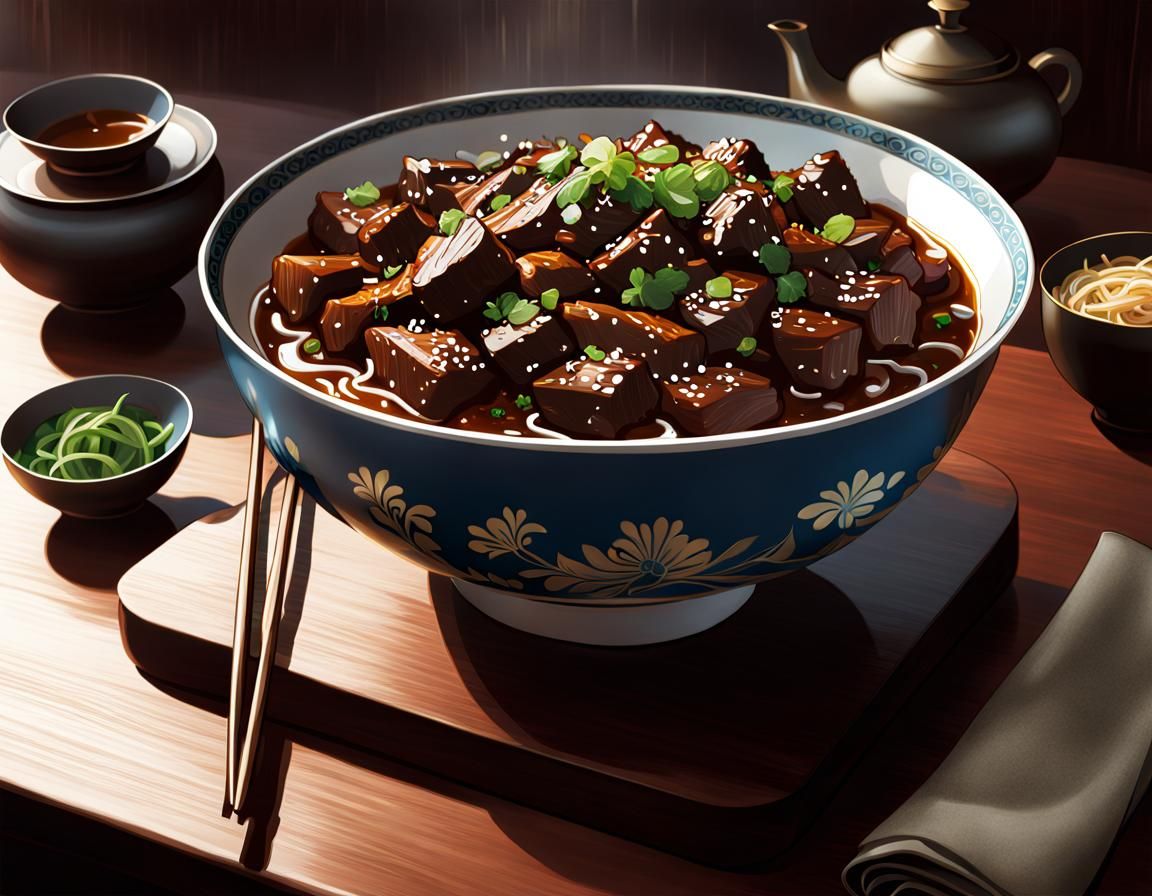 Mongolian Beef Ramen: Cel-Shaded Digital Art