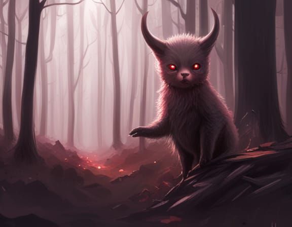 Detailed Demon in Spooky Forest Fantasy Art