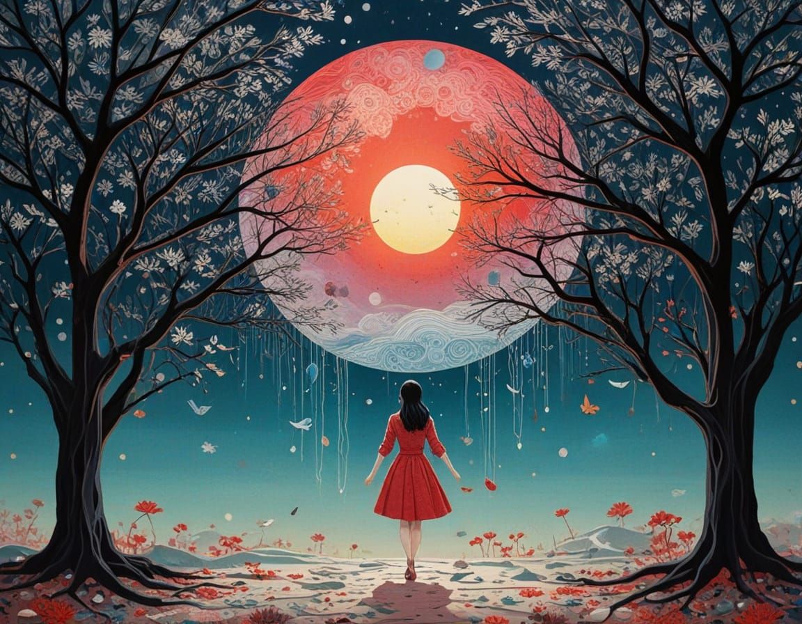 Surreal Old Trees in Whimsical Illustrative Style