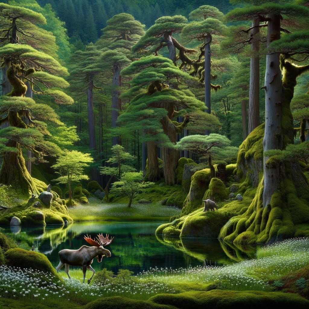 Nordic Forest Scene in Impressionist Style