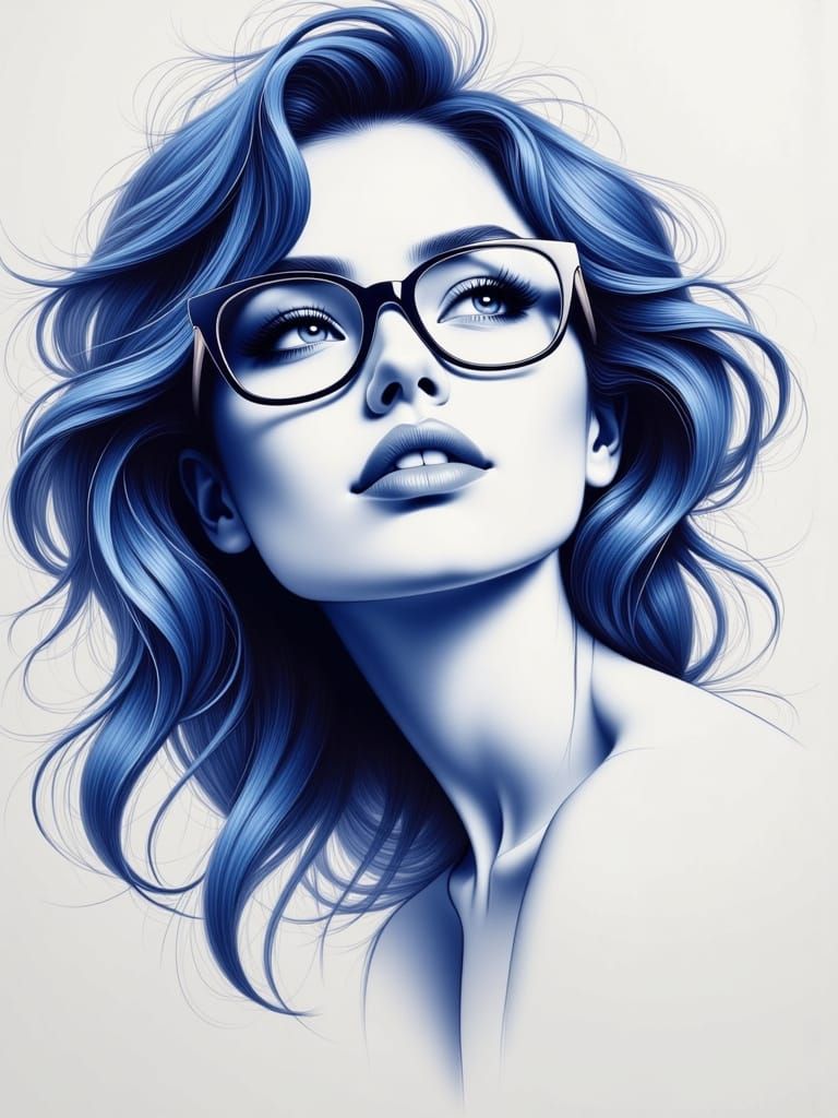 Woman Gazing Upward in Elegant Pencil Sketch