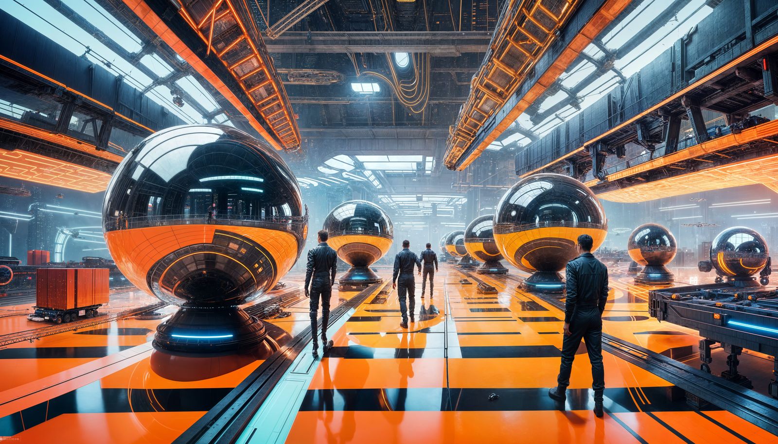 Futuristic High-Tech Ball Shipping Facility in Digital Art
