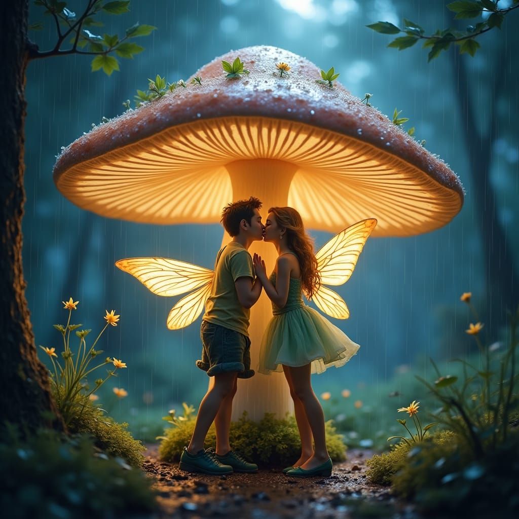 Enchanted Fairy Kiss in Moonlit Forest
