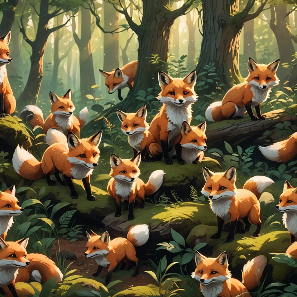 Foxes Playing in Forest: Disney-Inspired Concept Art