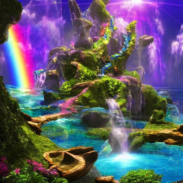 Rainbow Waterfall Illuminates Mermaid Castle