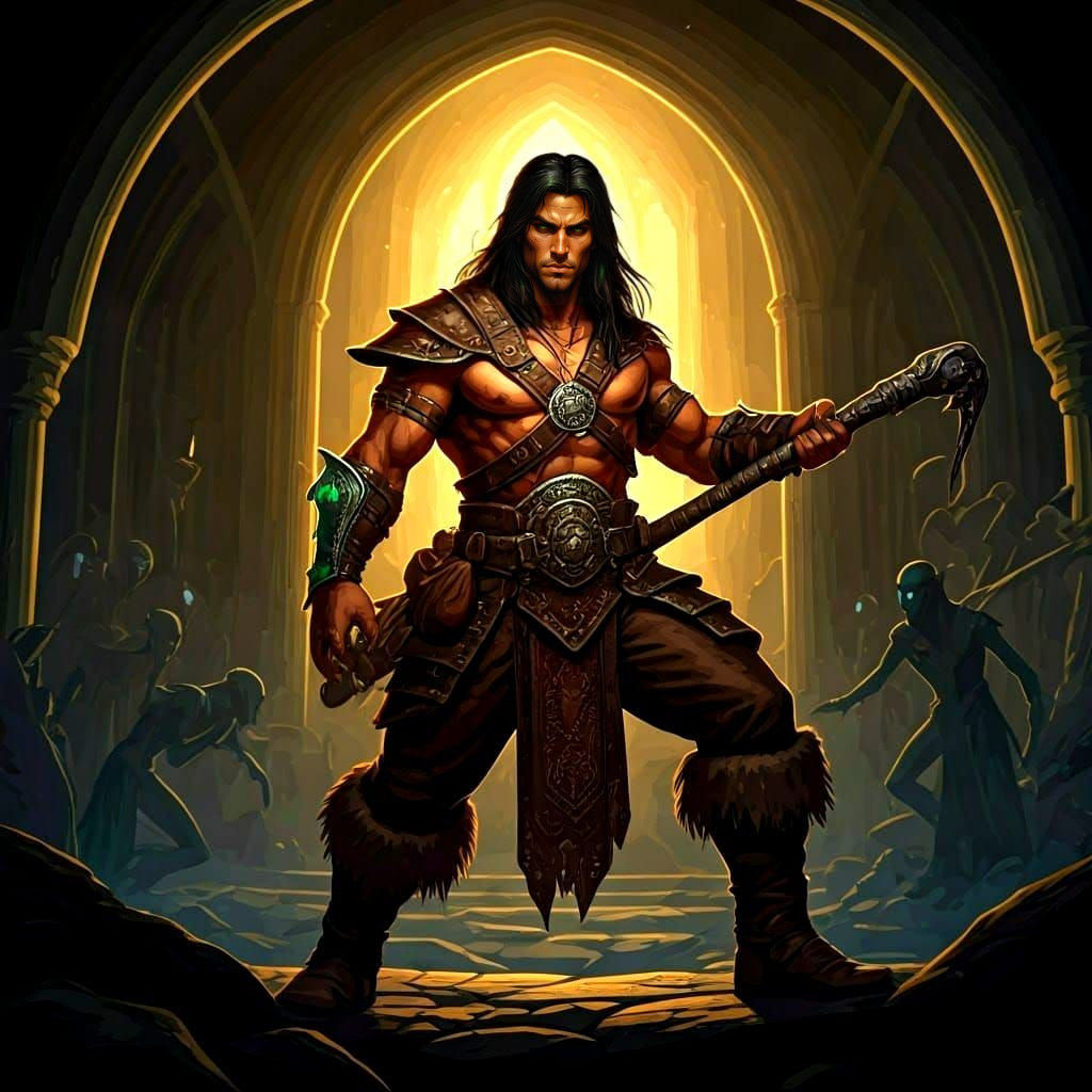 Dungeons and Dragons Warrior in Dark Fantasy Battle