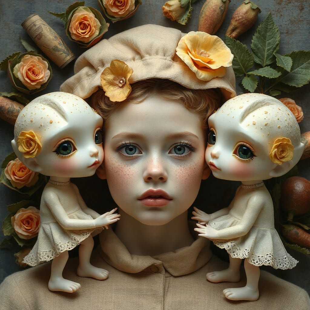 Surreal Portrait Blending Dreamlike and Hyperrealistic Style...