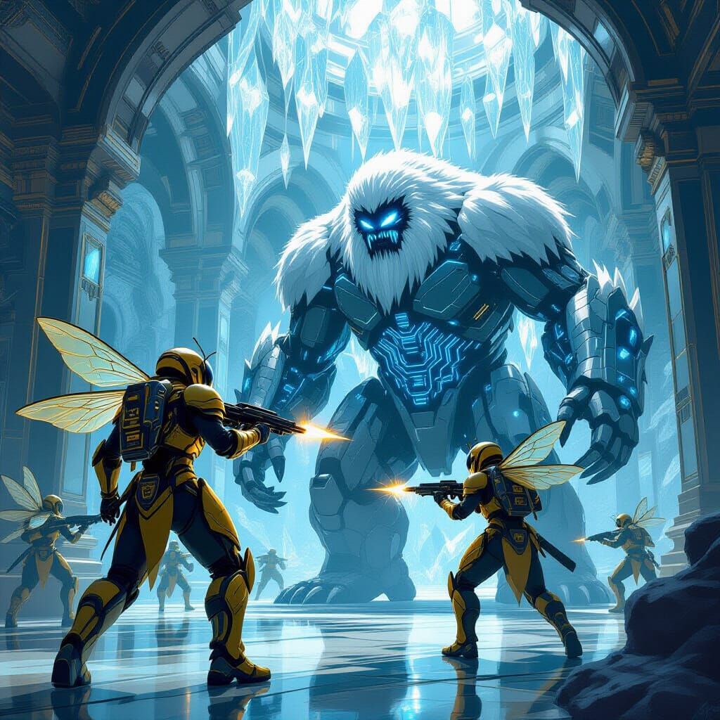 Bee Warriors Clash with Cyborg Yeti in Crystal Palace