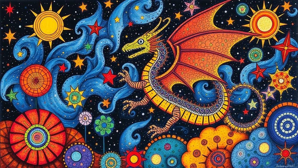 Dragon in Starry Pop Art Stream
