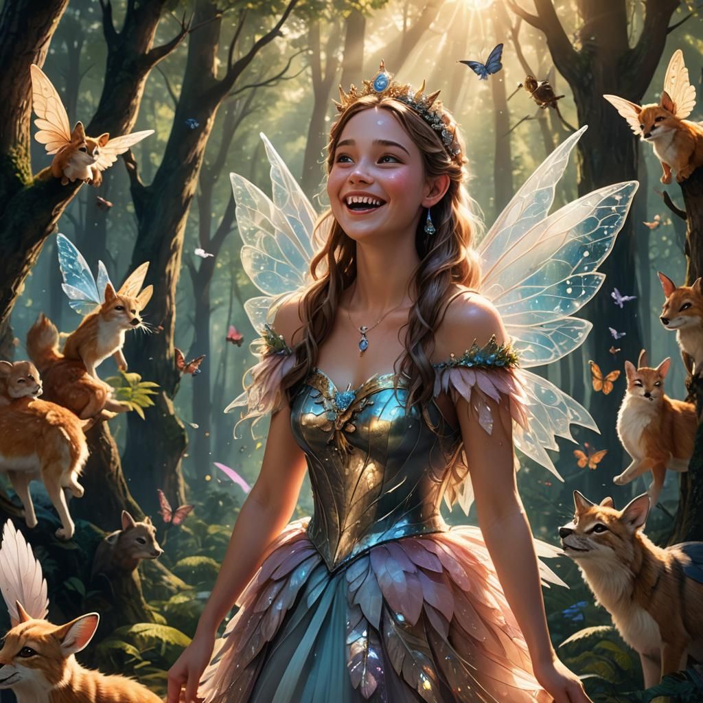 Laughing Fairy Princess in Whimsical Forest
