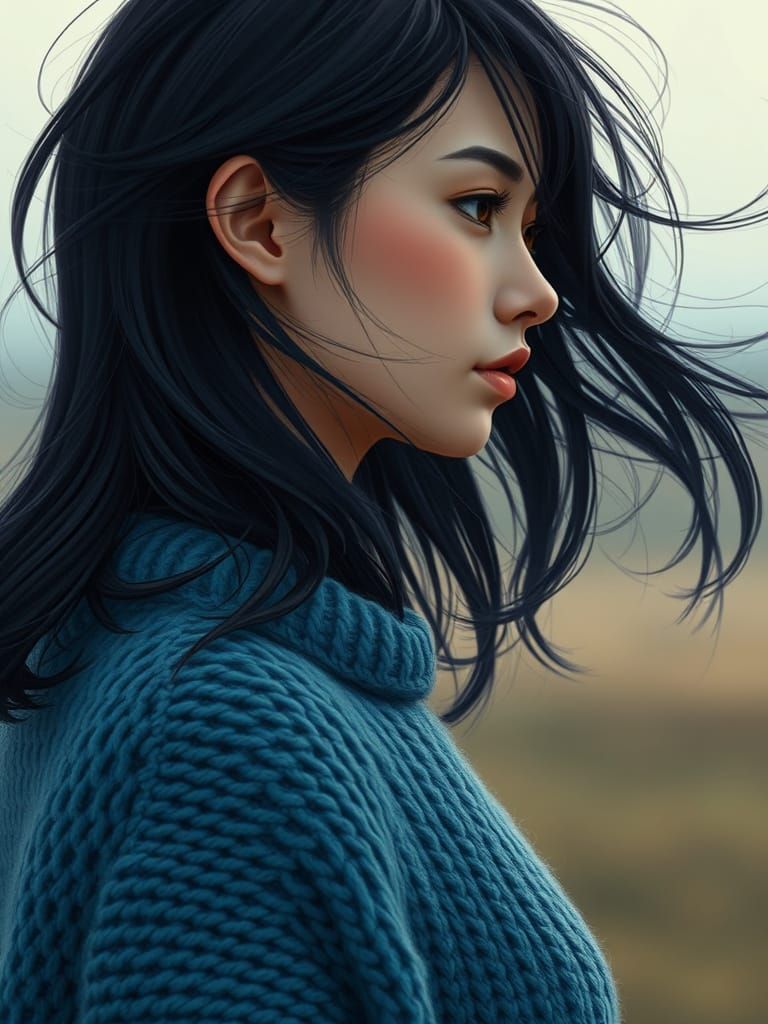Woman in Blue Sweater, Animated Style