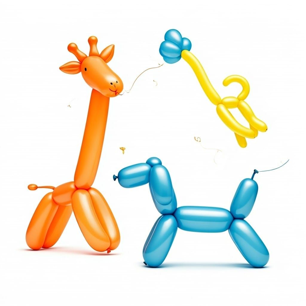 Playful Animal Balloons in Digital Art Style