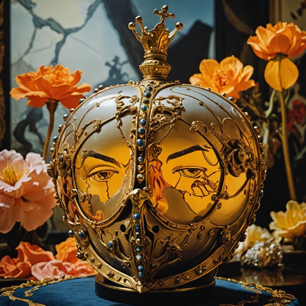 Surreal King of Hearts in Style of Salvador Dali