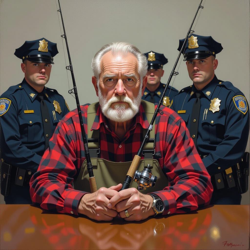 Old Man's Fishing Trip Interrupted: Dramatic Realism