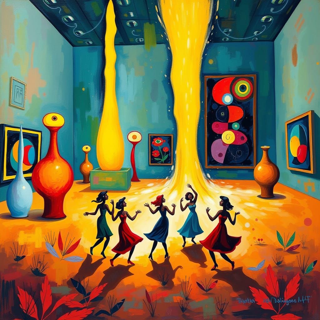 Joyous Celebration in a Vibrant Gallery Scene