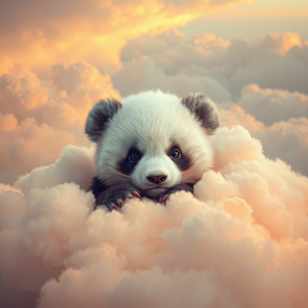 Adorable Baby Panda in a Celestial Cloudscape