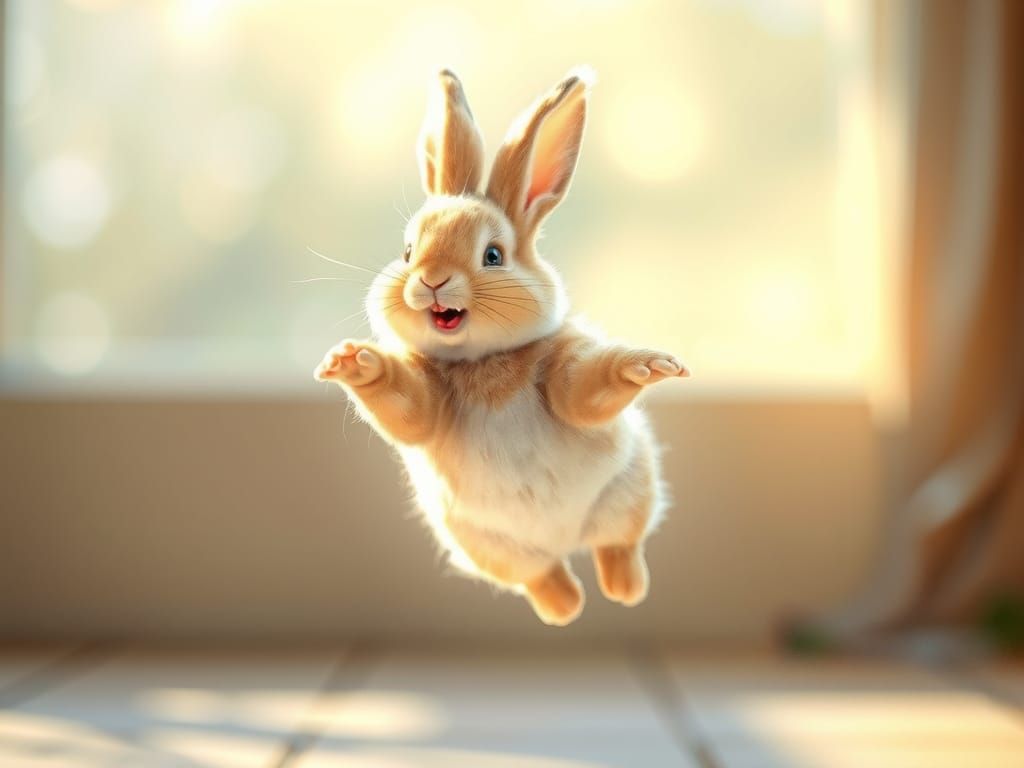 Laughing Bunny Hops in Watercolor Art Style