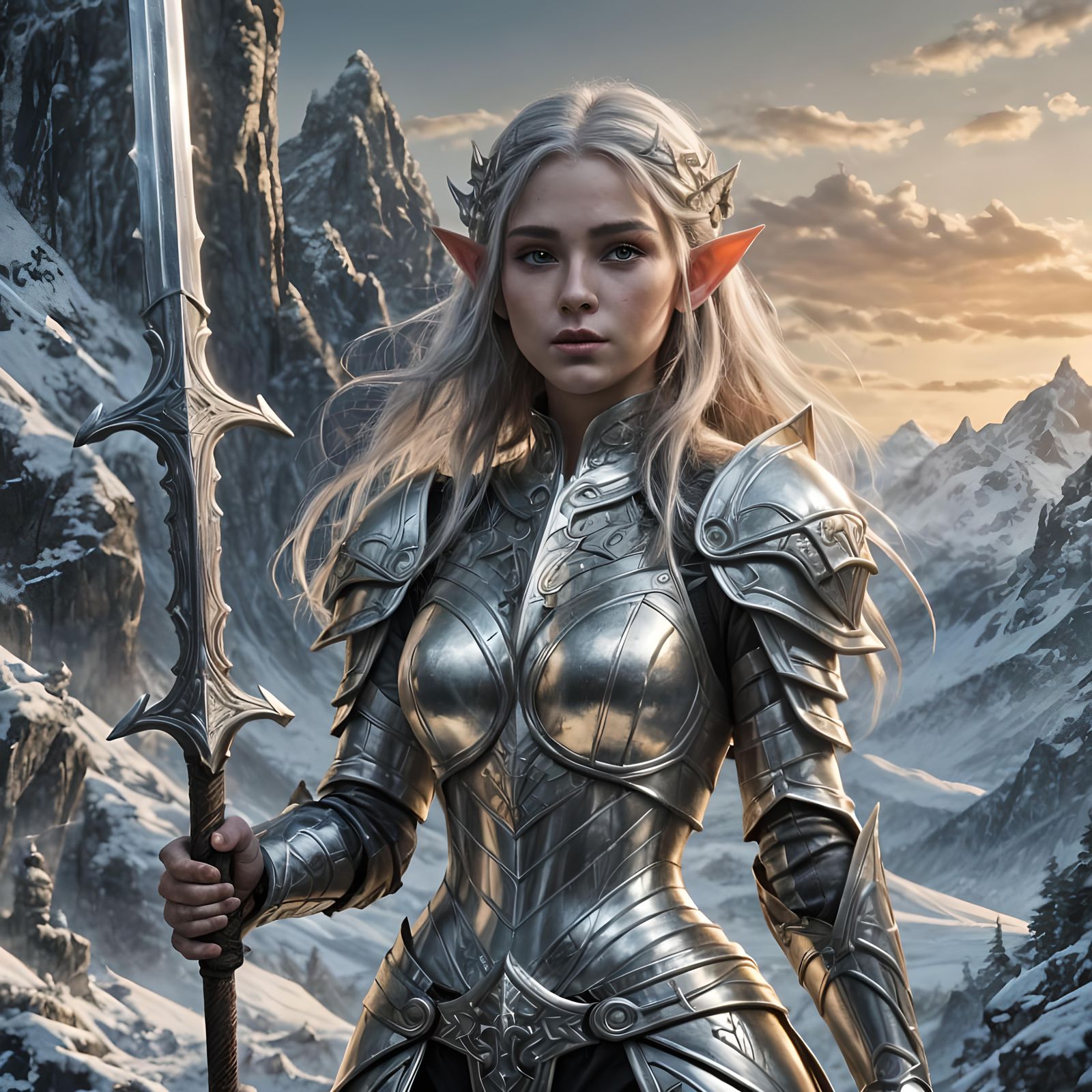 Armored Elf Girl with Sword Fantasy Art