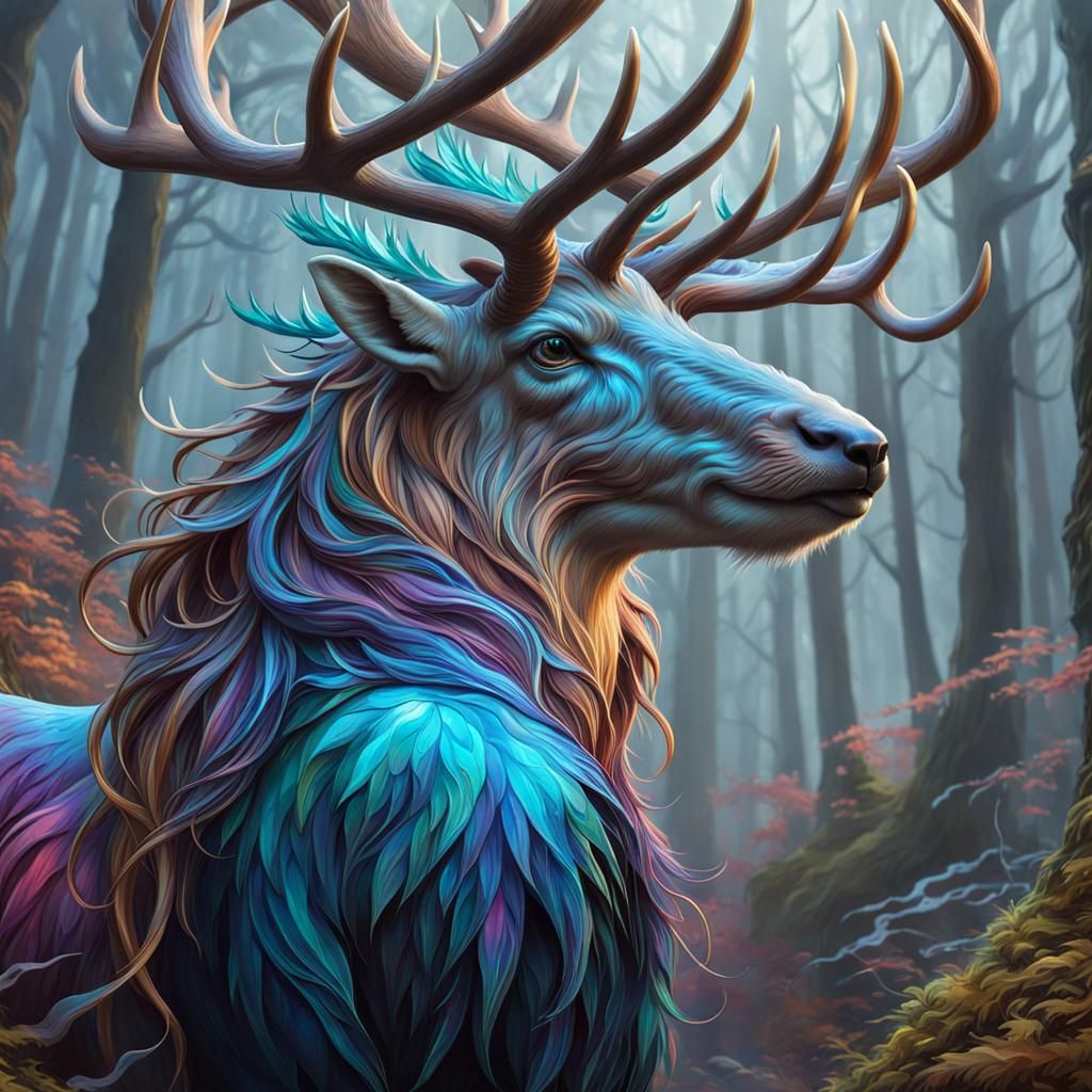 Mythological Antlered Creature of Dream Realm: Graffiti Art