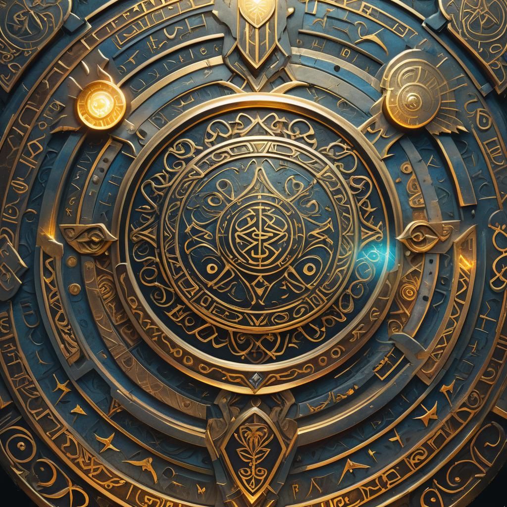 Mythic Shield with Glowing Runes in Art Nouveau Style