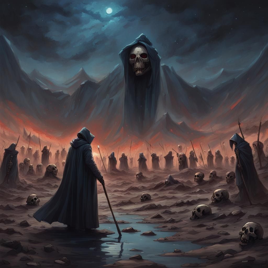 Desolate Battlefield with Dark Figure in Fantasy Concept Art