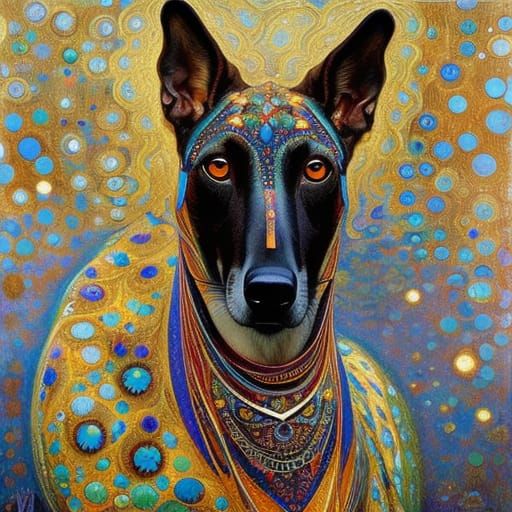 Intricate Art Nouveau Greyhound Portrait in Klimt Style