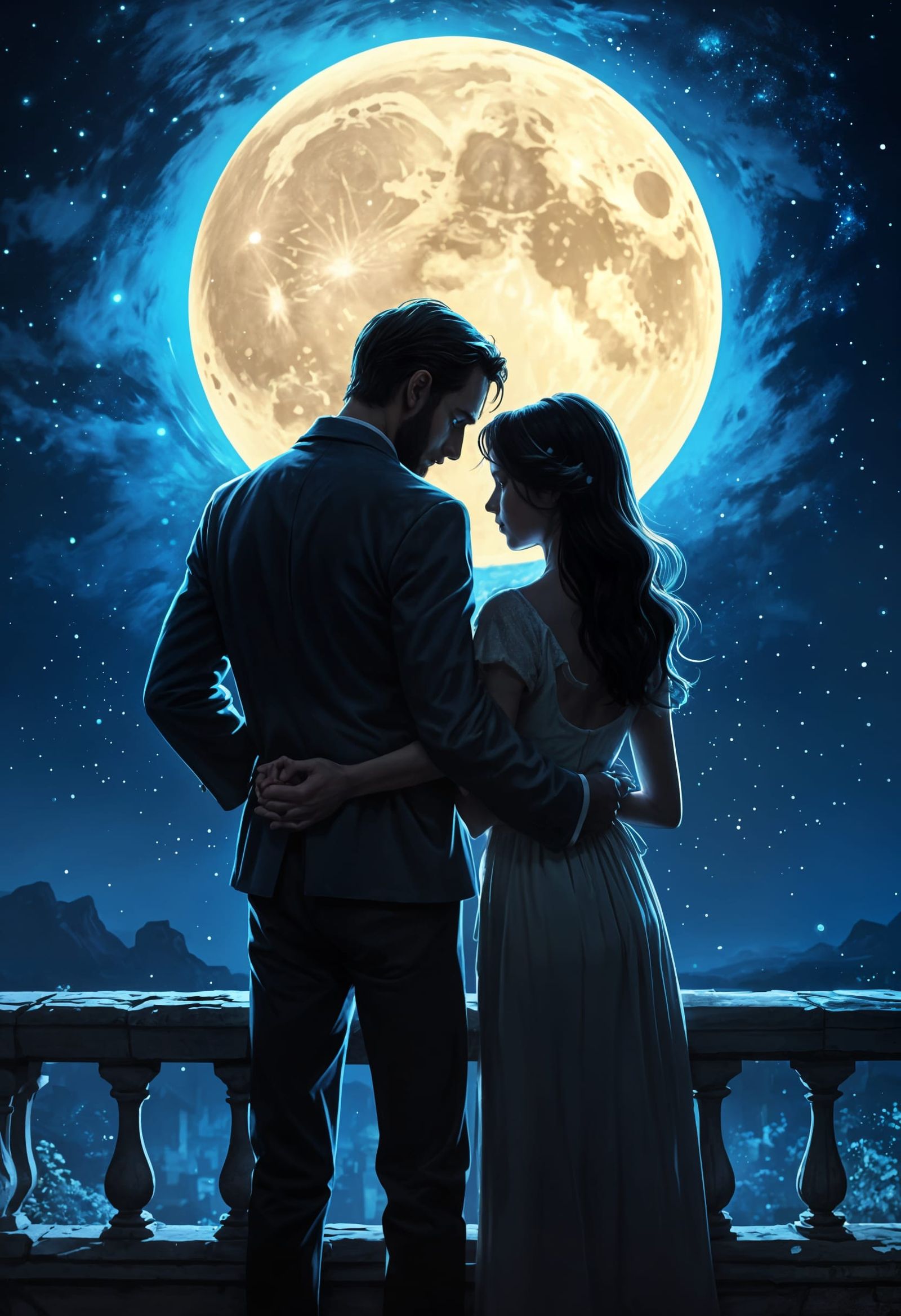 Moonlit Couple: A Digital Painting Inspired by Van Gogh
