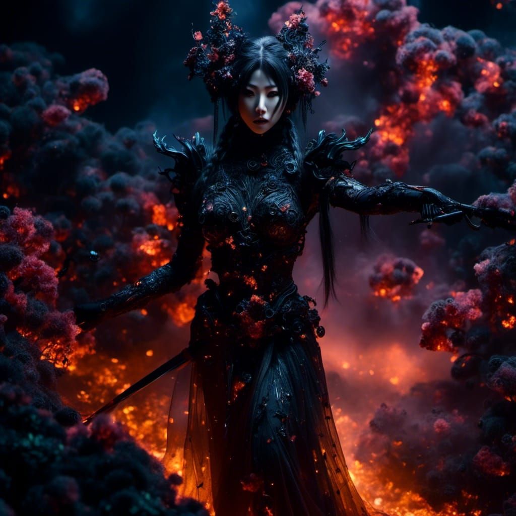 Ethereal Smoke Woman in Japanese Garden