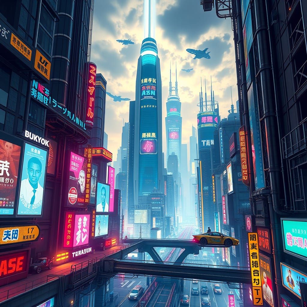 Cyberpunk Cityscape at Night - Futuristic Tokyo Metropolis
