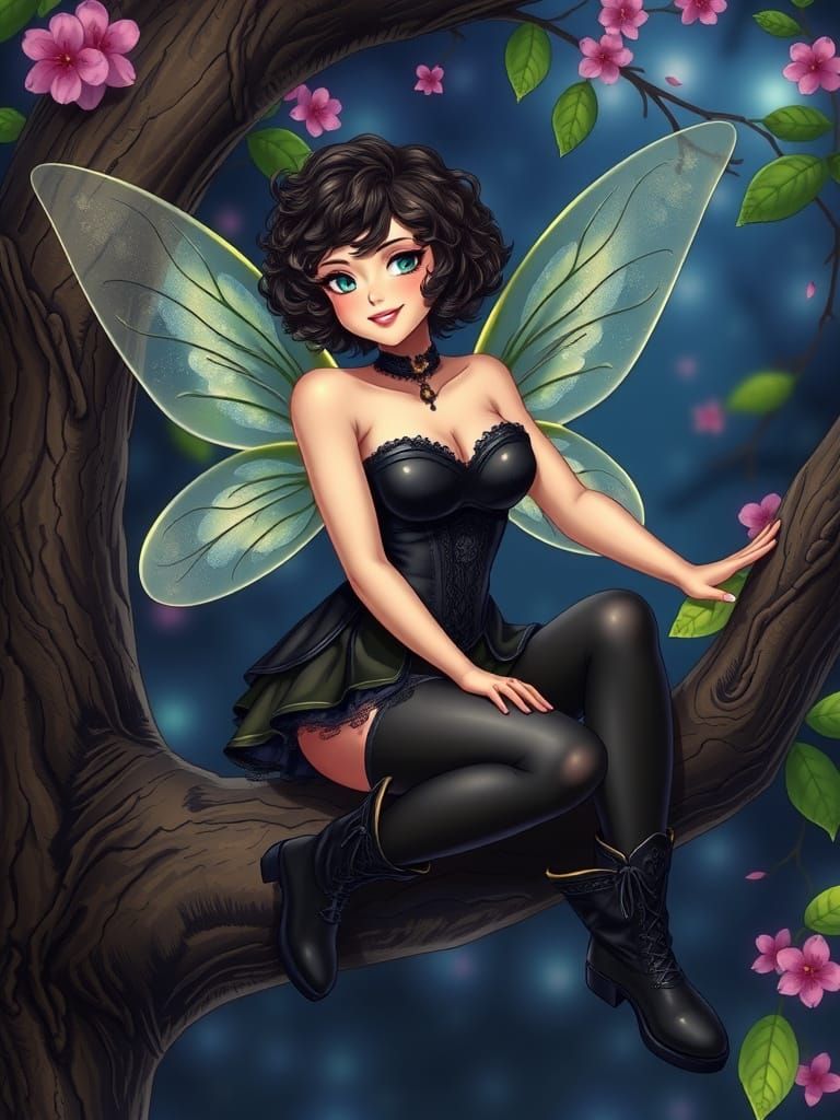 Magical Fairy in Tree at Night