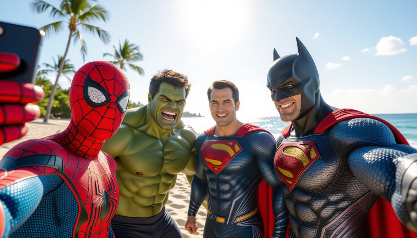 Superhero Selfie on Sunny Beach