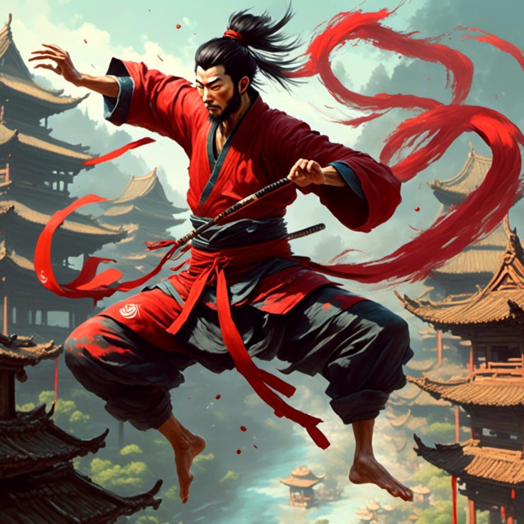 Wushu Master Leaping, Fantasy Art Style