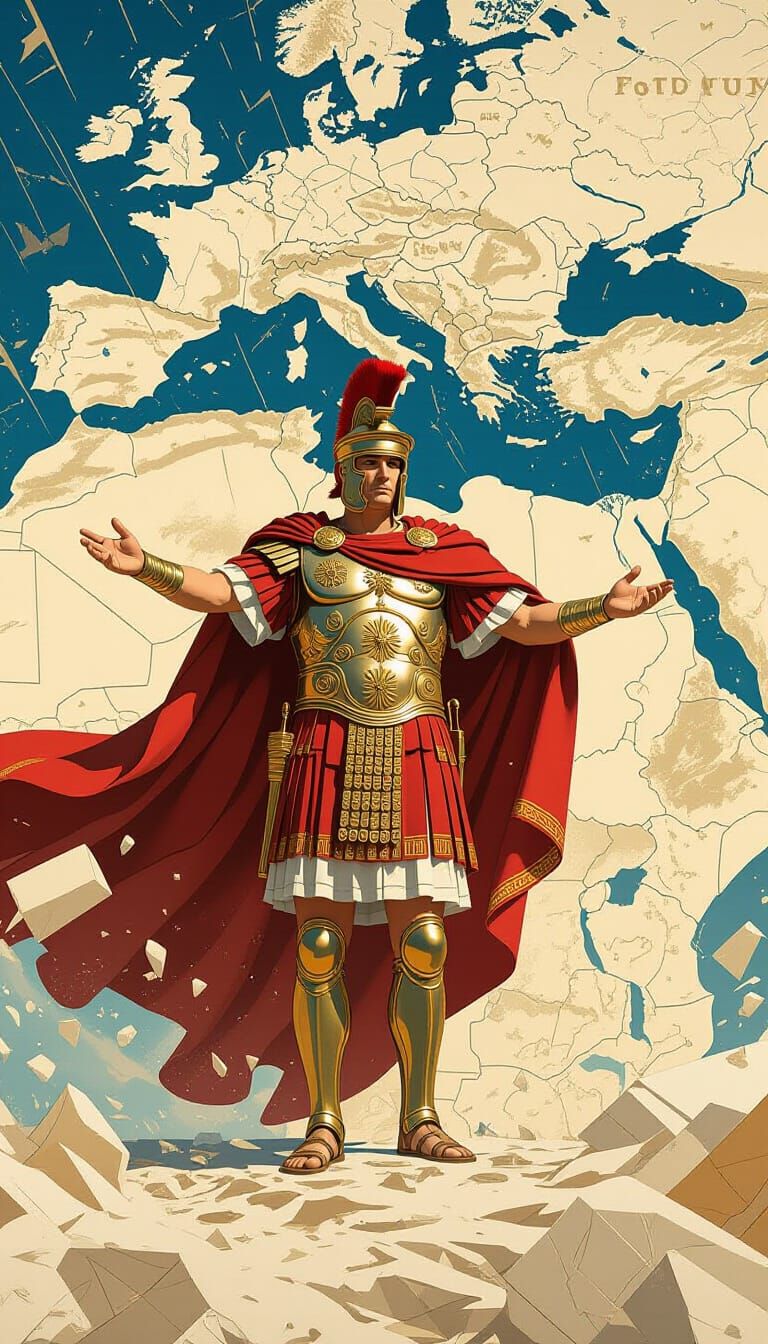 Futuristic Roman Emperors Amid Fracturing Map